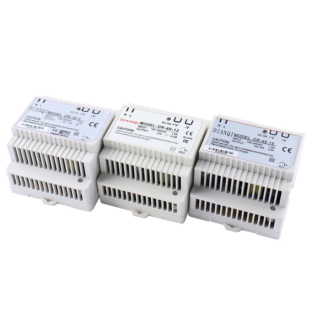 AC-DC 드라이버 전압 조정기 전원 공급 장치, DR-45 DR-30 DR-60W-12V 24V 15V 48V Din 레일 스위칭 전원 공급 장치