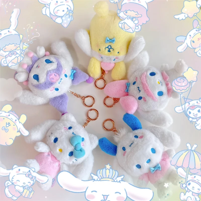 Plush Keychain Key Chain Cartoon Sanrio Plush Toys Keychain Kawaii Ornaments Pink Cinnamoroll Kuromi My Melody Anime Peluche Diagonal Bag Keychains