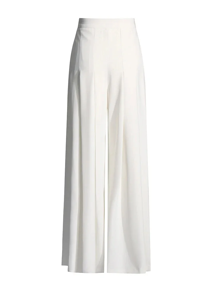 Chic Two Piece Sets For Women Diagonal Collar Short Sleeve Top High Waist Loose Pleated Wide Leg Pant Solid Set Female 6
