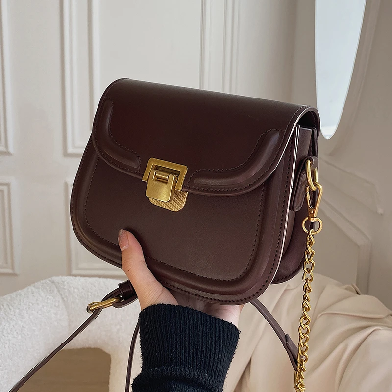 

New Saddle Shoulder Bag Women Pu Leather Chain Messenger Bag Fashion Designer Female Retro Handbag Purse Crossbody Bag Bolsa