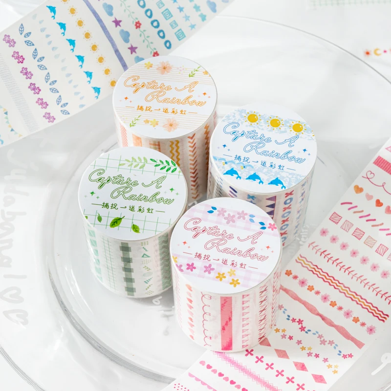 Yoofun 4.5x200cm Capture A Rainbow Collage Washi Tape Floral Material Creative DIY Journal Scrapbooking Diary Masking Tape 2
