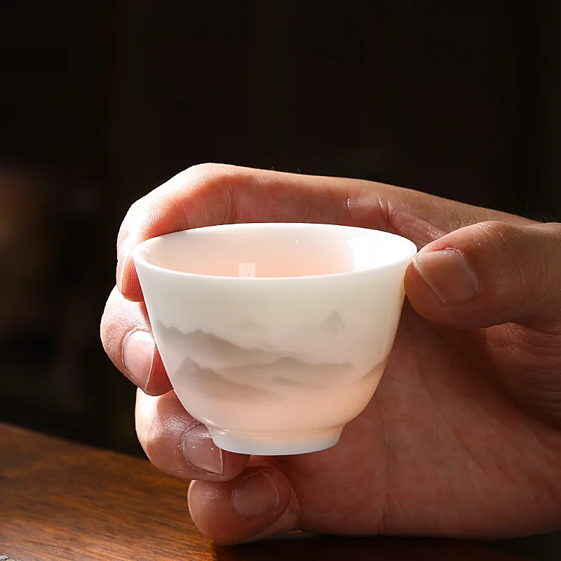 Suet jade porcelain kung fu tea master cup household white porcelain tea small Gu cup ceramic single cup tea cup tea set