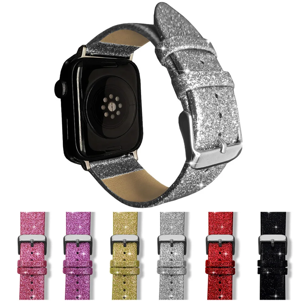 Glitter strap For Apple Watch Ultra 49mm Band 44mm 40mm 41mm 42mm 38mm 45mm leather loop bracelet iWatch Series 8 7 6 5 4 3 SE