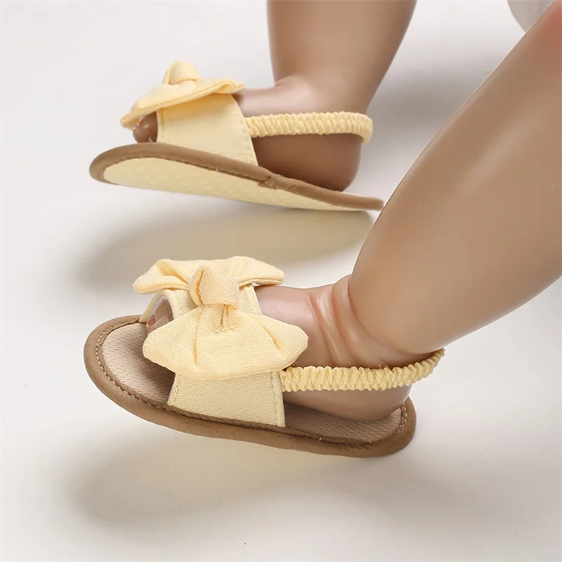 Blotona Baby Girls Bow Knot Sandals, Summer Casual Soft Sole Princess Flat Non-Slip Patchwork Shoes
