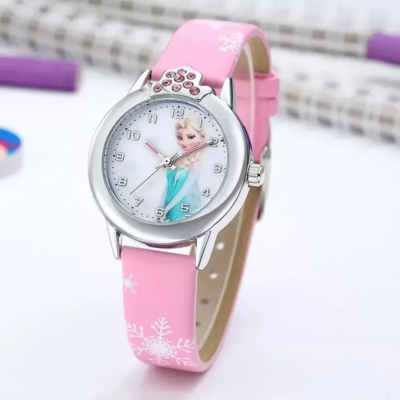 Princess elsa child watches figure toys cartoon anna princess kids watch girls student children clock children's day gift