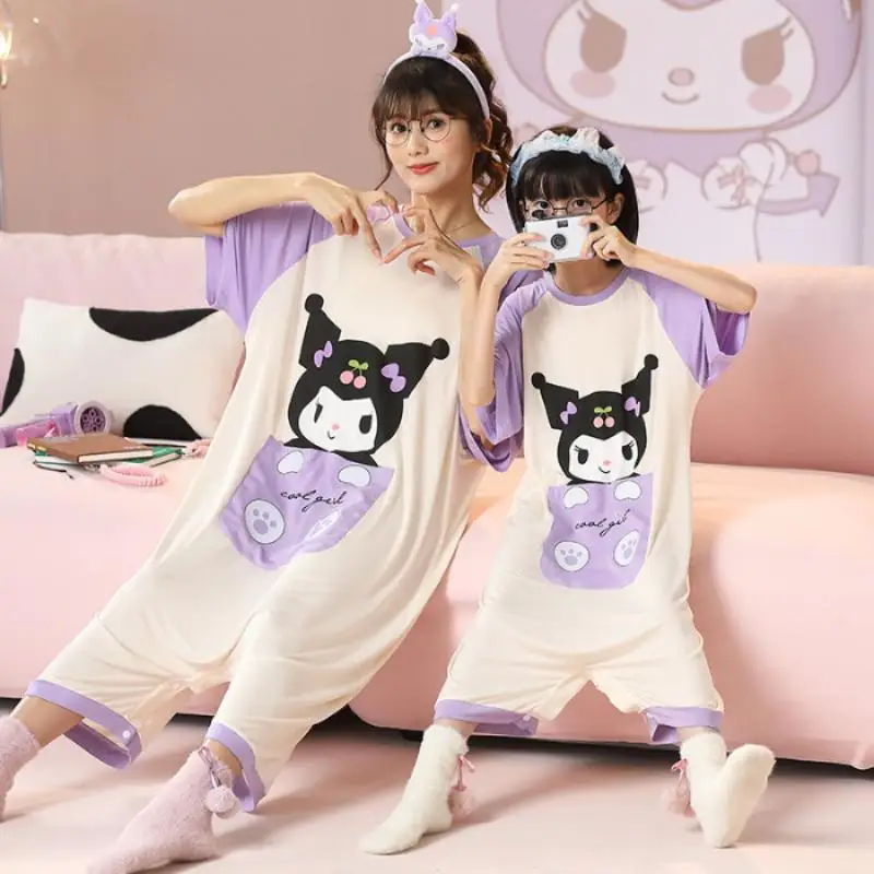 

Kawaii Sanrio Kuromi Cinnamoroll мультфильм аниме родитель-ребенок Домашняя одежда Детские комбинезоны детская пижама из чистого хлопка