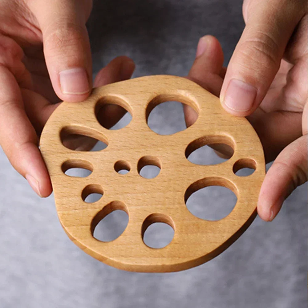 1pc-Wood Coasters Cute Decorative Lotus Root Cup Pad Eco-friendly Beech Coaster Reusable Hollow Mats for Tableware Bowl Plate