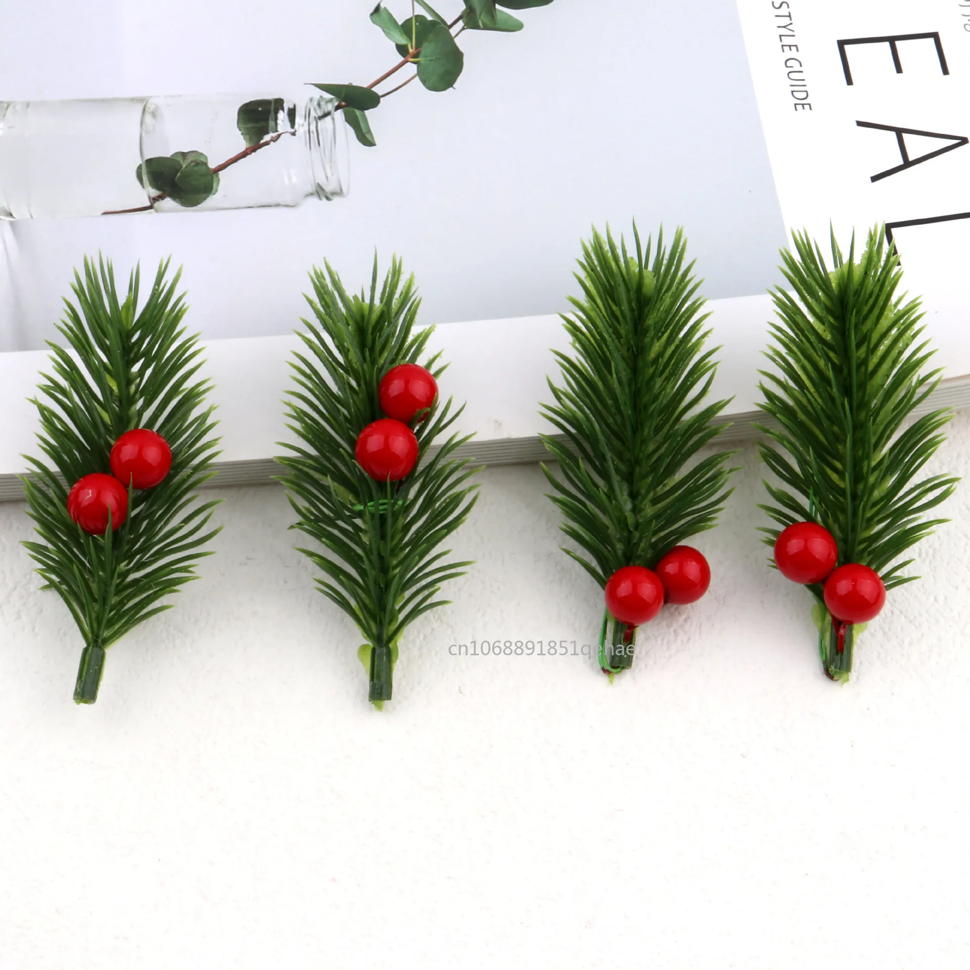 20/5pcs Christmas Red Berry Pine Cone Holly Branches Artificial Pine Needles Xmas Tree Ornament Home Decoration DIY Wreath Gift