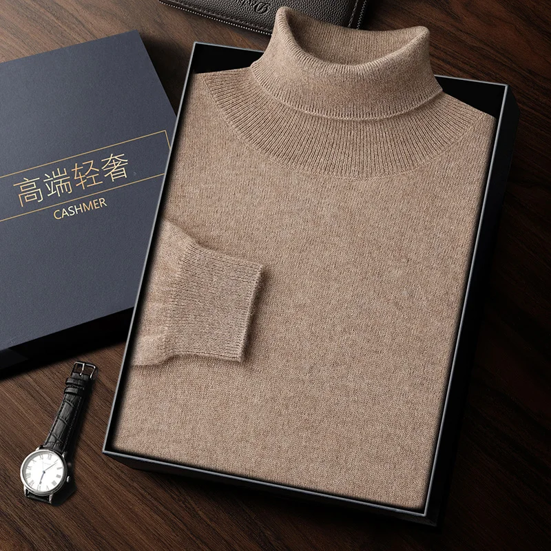 Men's turtleneck 100% pure cashmere new cashmere sweater thickened high-end classic leisure knitted sweater in autumn and winter 2