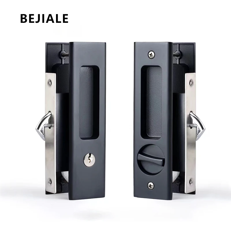 Kitchen Bathroom Sliding Door Lock Shift Door Lock Invisible Wooden Dark Black Shift Handle Trip