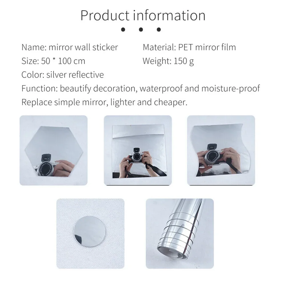 Wall Mirror Sticker Film Self-Adhesive Privacy Film Wall Sticker for Home Living Room Bedroom Decoraction