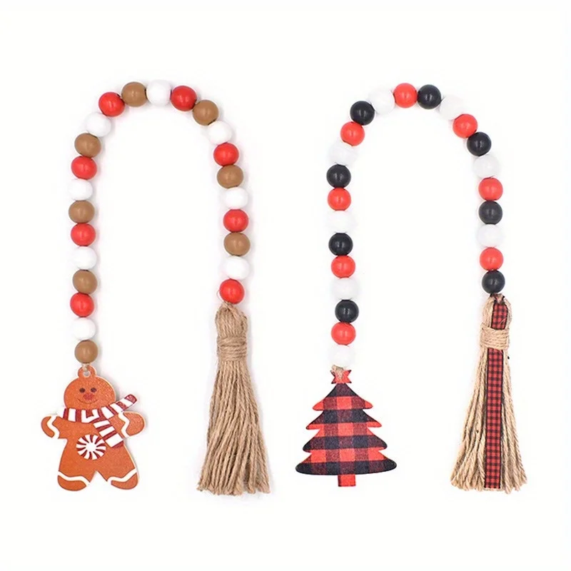 1 Piece of Tassel Beaded DIY Christmas Tree Printed Wooden Pendant Decoration, Custom Fashion Crafts, Toys, Jewelry Accessories
