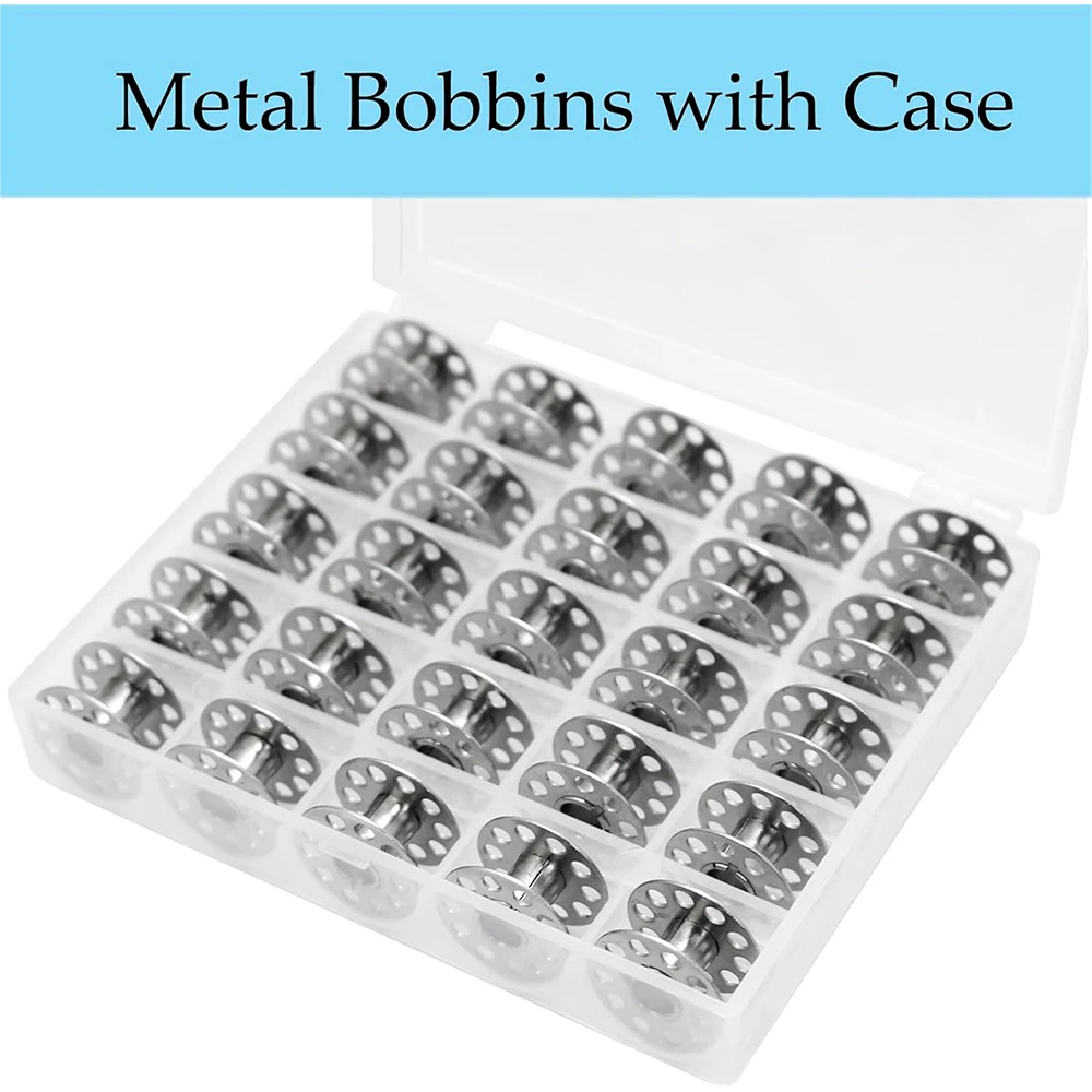 25 قطعة/صندوق بكرات الخياطة المعدنية مع صندوق تخزين شبكي مرئي للمغني الأخ المنزلية لتقوم بها بنفسك ماكينة خياطة اكسسوارات أداة