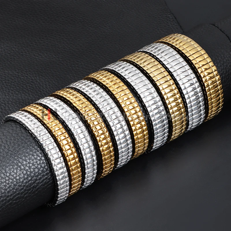 Elegant Stainless Steel Stretch Watch Band - Silver & Gold - Unisex Sport Bracelet Strap