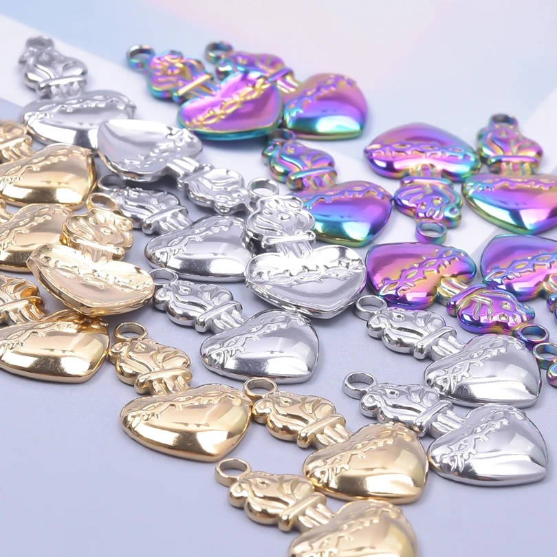 

9 шт./партия, подвески в виде религиозного сердца из нержавеющей стали