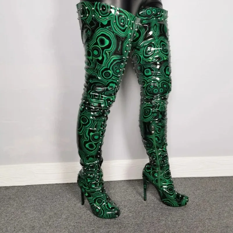 

Женские высокие ботинки на платформе, зеленые привлекательные ботинки на высоком каблуке, Клубная обувь с круглым носком, американские размеры 5-15, 2024