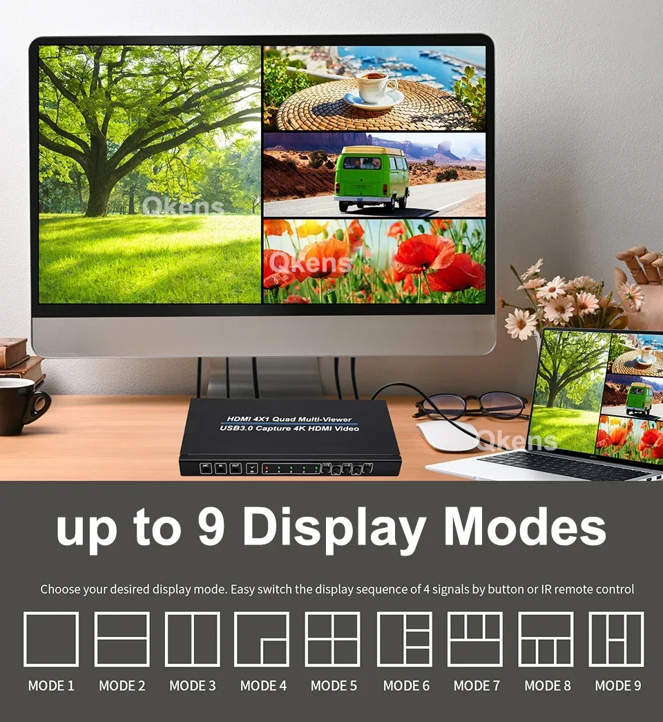 4K 4x1 HDMI Ƽ   4Է 1 9 ÷ , 1080p@60Hz USB 3.0  ĸó ī ȭ  2in1