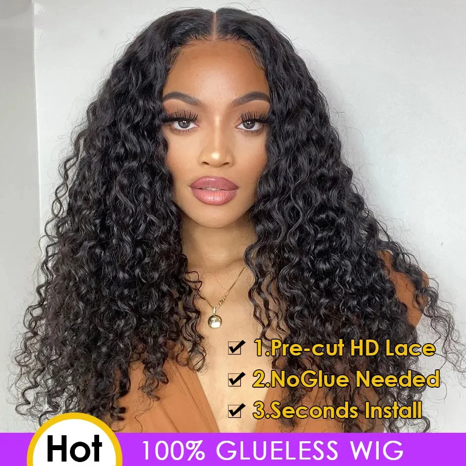 

4x4 5x5 Closure Glueless Curly Wig Human Hair Ready To Wear Go Pre Cut Plucked Brazilian Deep Water Wave Hd Lace Front Wigs