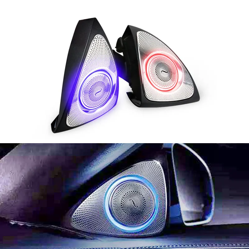 2014~20y S class W222 car interior accessories kits decoration triangle electronic tweeter speaker with LED for Mercedes Benz fit for benz s class w222 14 20 door side treble speakers with led lamp car rotating tweeter air vent ambient light 7 64 colors