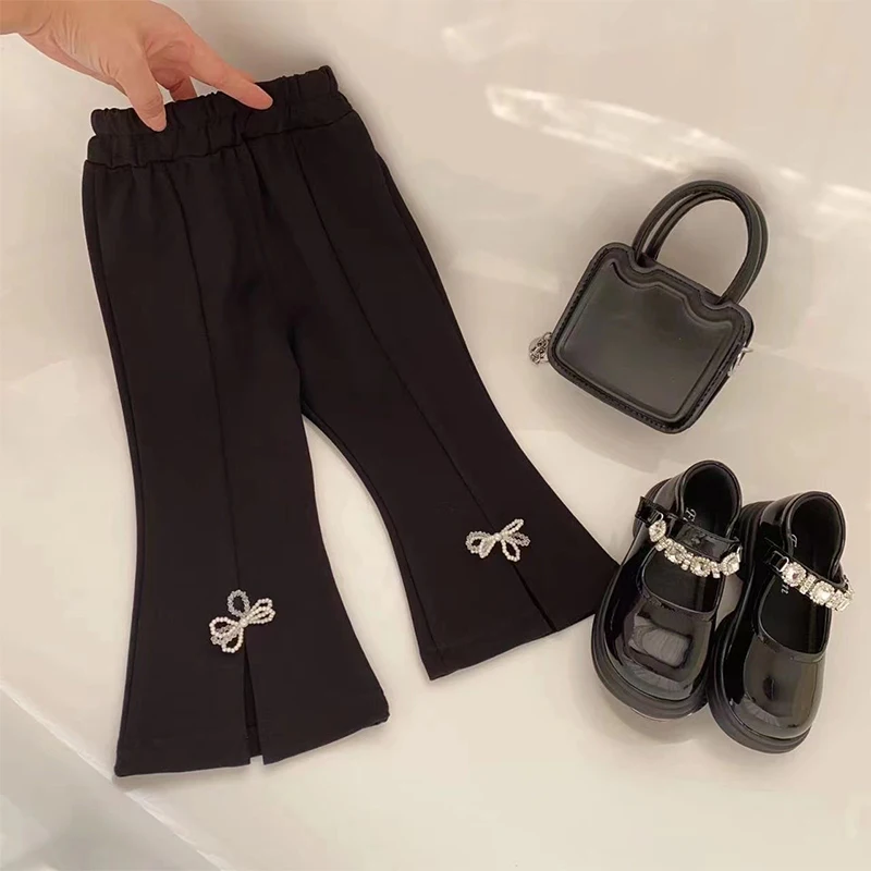 

Korean Children's Clothing 2023 Spring Autumn Cotton Trousers Casual Cute Bow Women's Pants Outdoor Children From 3 To 8 Years