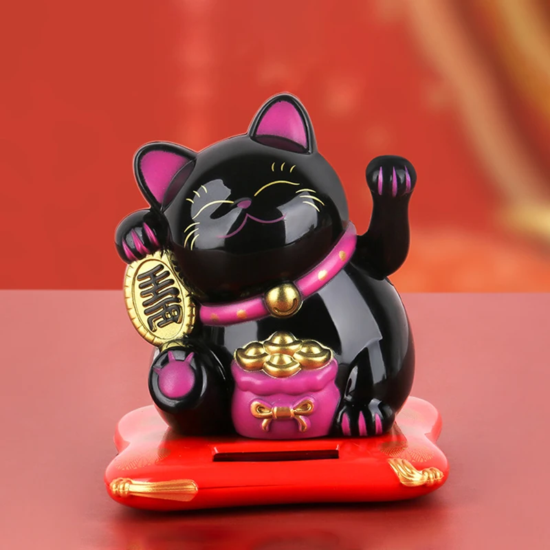 Solar Powered Maneki Neko Waving Arm Beckoning Fortune Cat Lucky Cat For Home Office And Car Decor