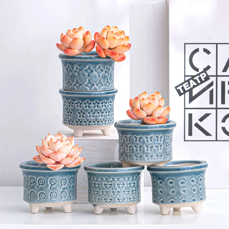 Mini Flowerpot Ice Split Glaze Cute Cartoon Leaf Plantlet Ceramic Meat Succulents Potted Indoor Gift Controlled Thumb Pot