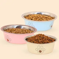 stainless steel footprint dog bowl anti tip non slip cat bowl dog bowl cute cartoon pet supplies feeding and drinking water bowl