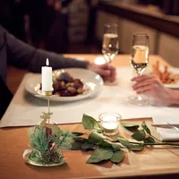 Artificial Snowy Pine Candle Holder with Pinecone and Berry Accents Iron Candlestick for Christmas Table Centerpiece Decor 2