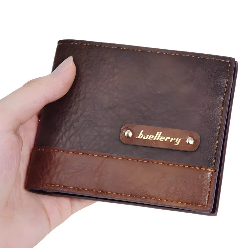 New Men's Short Business Patchwork Zippered Wallet Thin Card Holder