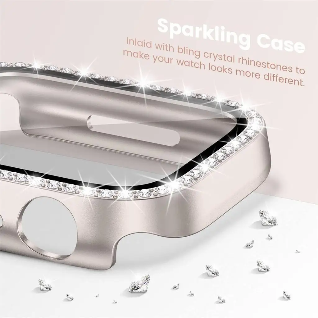Elegant Diamond Milanese Loop Band with Protective Case - 2-in-1 Watch Accessory