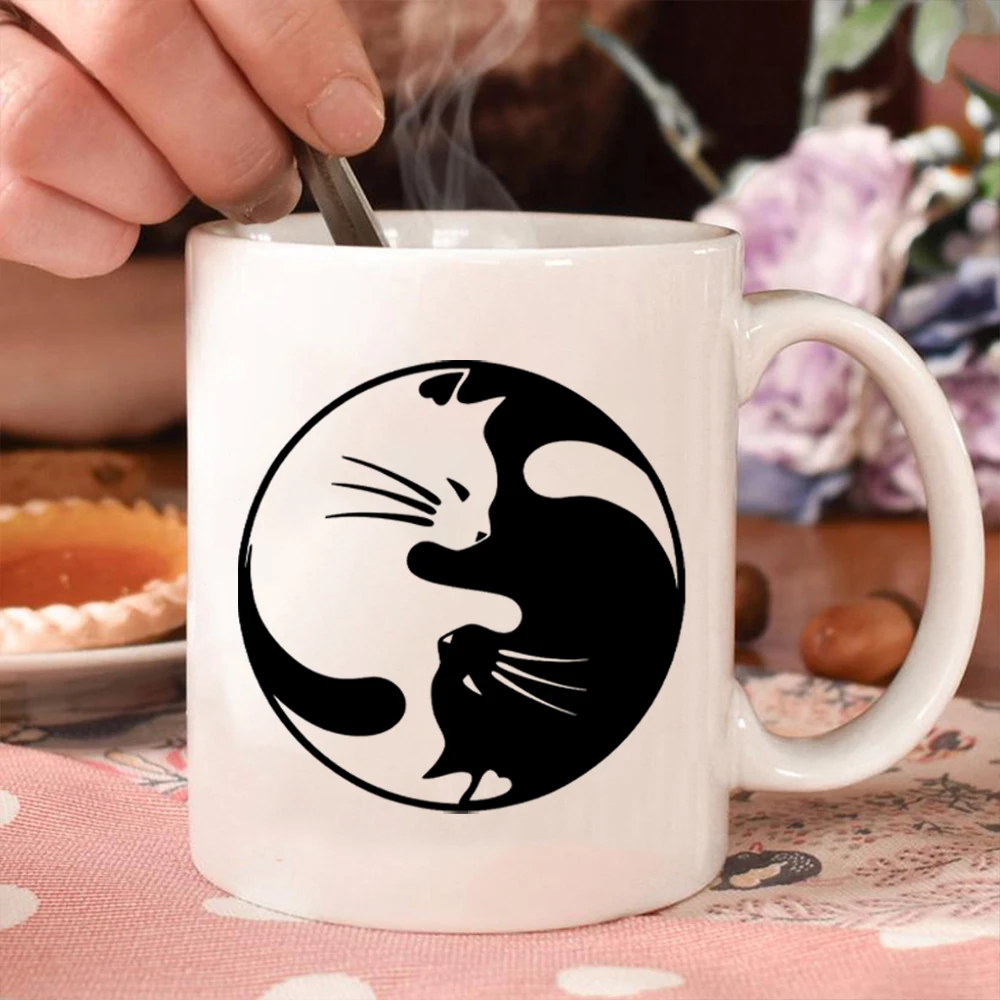 Black White Cat Yin and Yang Water Cup for Women and Daddy Milk Cups Funny  Cool