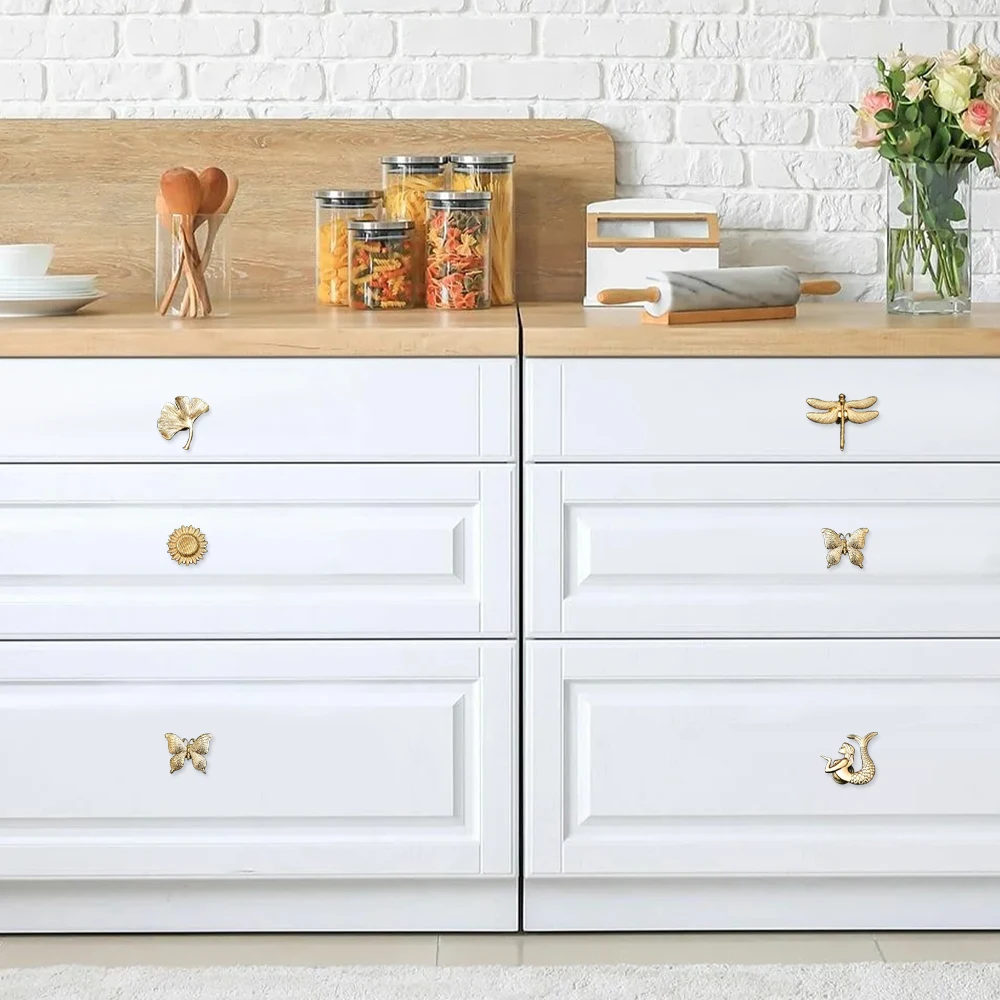 Plant Animal Shape Furniture Handles Drawer Knobs Retro Dresser Knobs Gold For Cabinets and Drawers furniture handles