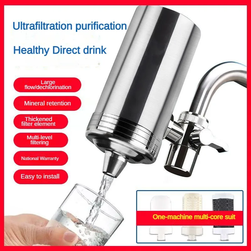 

Home Faucet Purifier Kitchen Bathroom Tap Water Ultrafiltration Drinking Pre-Filter 0.1-0.2μm Stainless 3 Cartridges 8-12 Months