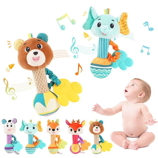 Hochets pour bébé, Animal en peluche doux, poignée, jouets pour bébé, Shaker froissé, grinçant, accessoires de voyage sensoriels, cadeaux pour tout-petits 1