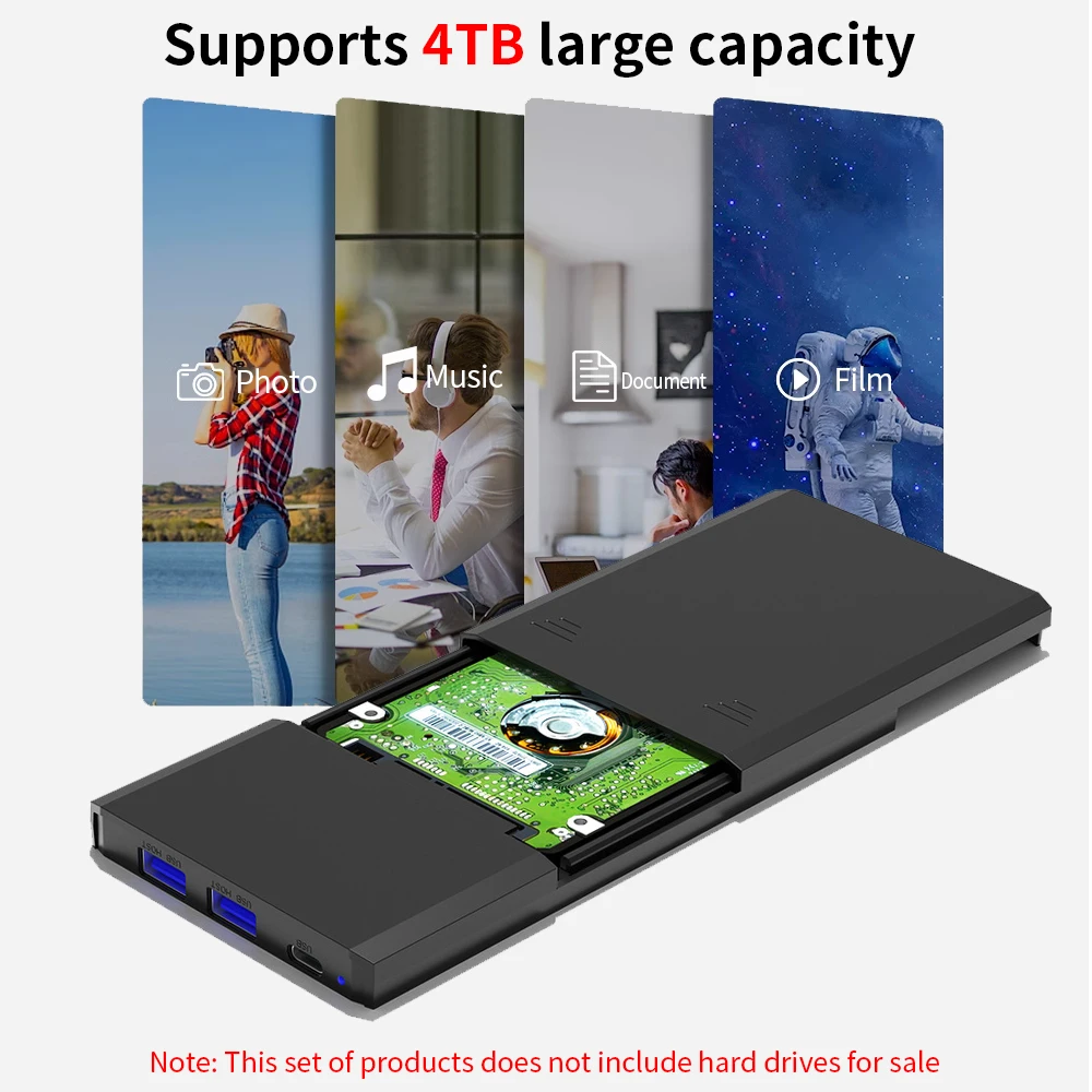 TISHRIC External Hard Drive Case 2'5 Sata To USB3.1 Type C Hard Disk Enclosure SD TF Card Reader Up To 6Gbps SSD Case For Gaming