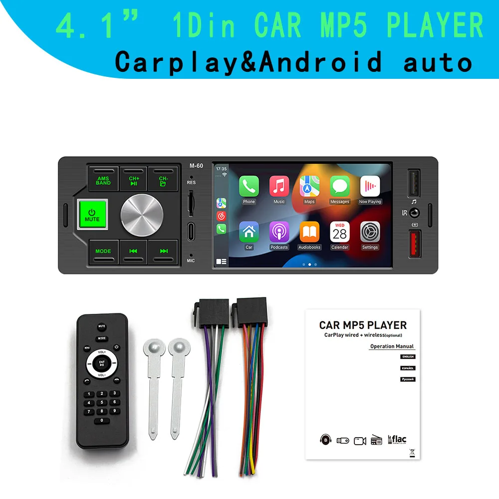 CarRadioPlayer1Din4CarPlayAndroidAutoMirrorCarMediaPlayer