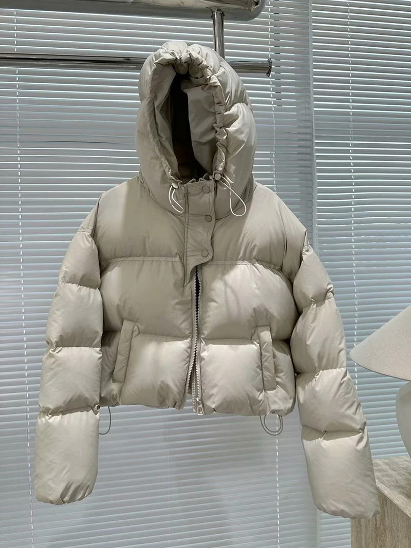 Schinteon Women White Duck Down Jacket with Hood Autumn Winter Warm Over Size Casual Short Thick Outwear 2024 New