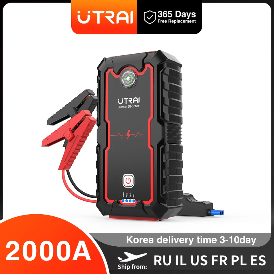 UTRAI – démarreur de saut de voiture 2000a, chargeur Portable, dispositif  de démarrage pour batterie d'urgence 8,0 l/6,0 l