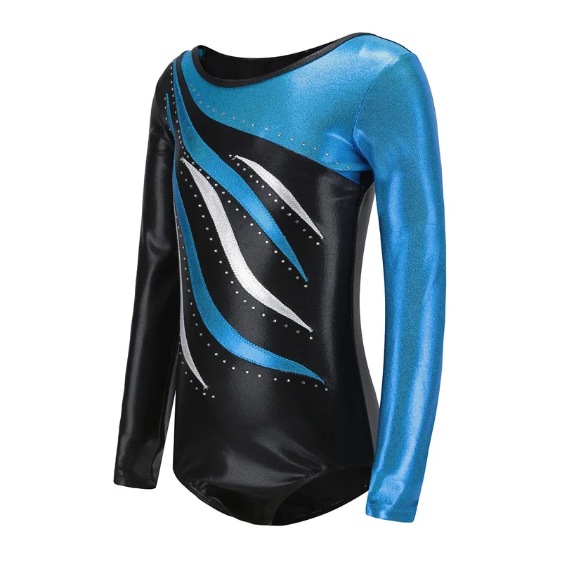 Kids Shiny Ballet Leotard for Girls Metallic Gymnastics Suit Long-Sleeve Bodysuit Diamond-Shaped Practice Performance Costumes ballet leotard dance leotard girls dance costumes
