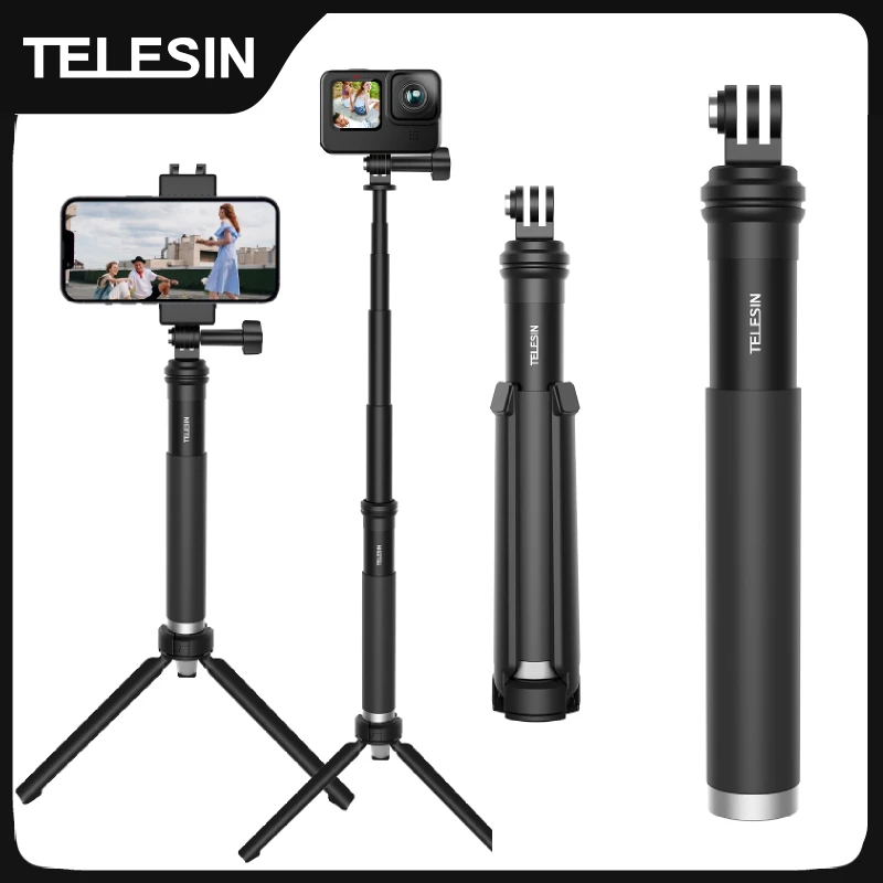 TELESIN Asta Selfie 6 In 1 Alluminio Estensibile Con Treppiedino - Per GoPro, Smartphone E Action Cam - Foto 2