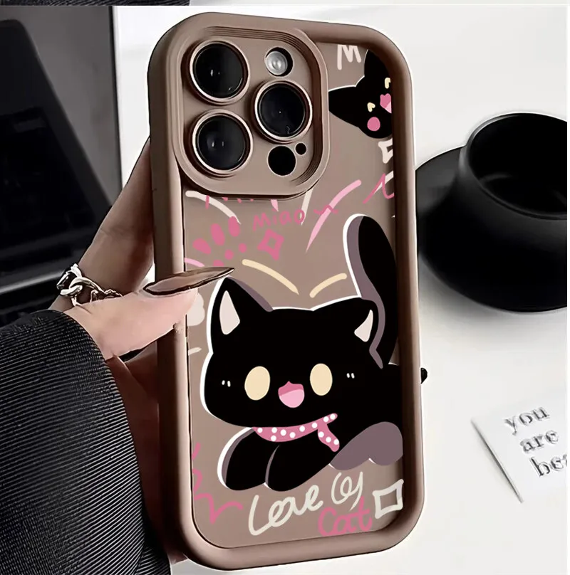 Cartoon Black Cat Silicone Phone Case Cover
