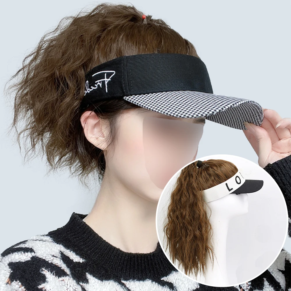 Hat With Wig Attached Wave Curly Synthetic Fluffy Long Hair Baseball Cap For Women Ponytail Extension Adjustable Hat