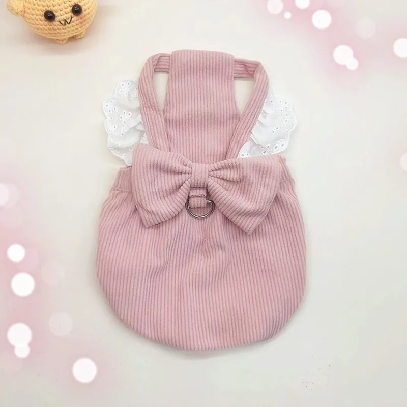 Pet Clothing Autumn/Winter New Corduroy Pumpkin Skirt Pulling Buckle Teddy Bear Dog Cat Warm Lace Skirt