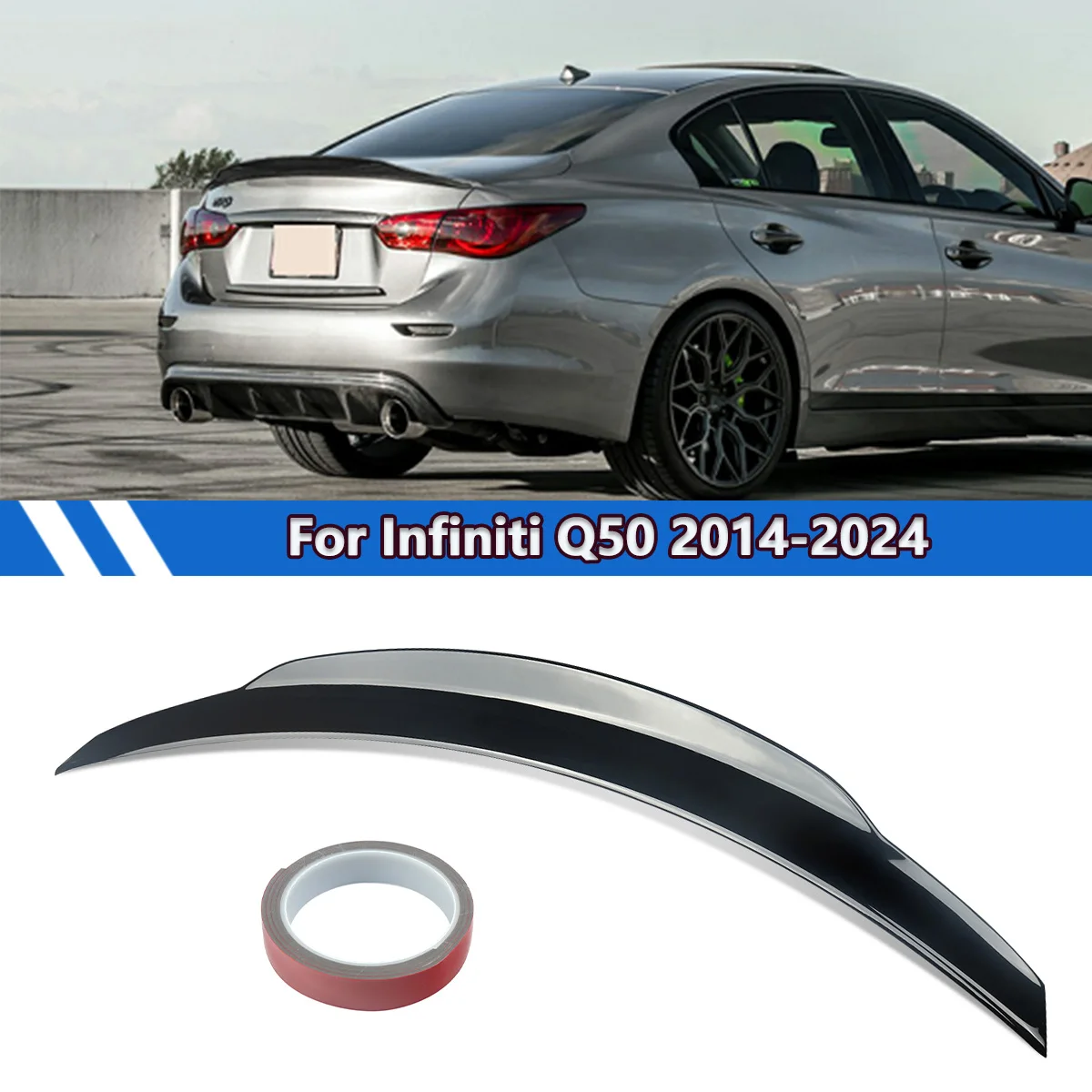Duckbill Highkick PSM Style Trunk Spoiler Lip For Infiniti Q50 Gloss Black
