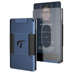 Sleek Aluminum Men's Wallet - Slim Stretchable Design with Cash Strap, Holds Up to 15 Cards (Dark blue)