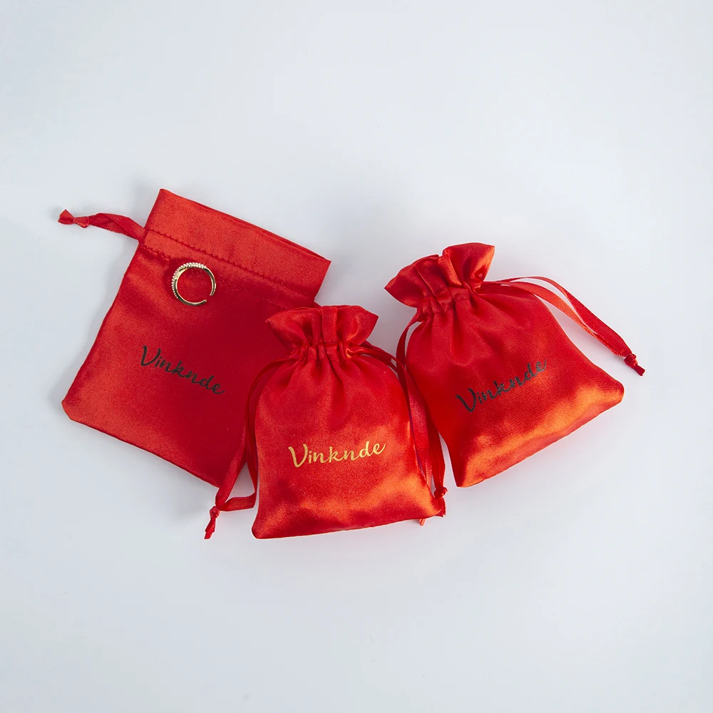 100pcs Red Satin Drawstring Bags Custom Dust Bags Jewelry Pouch Package Personalized Logo Wedding Favor Bags Jewelry Gift Pouch