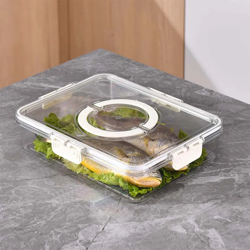 1PC PET Preservation Box with Lid and Handle Divided Serving Tray Refrigerator Frozen Storage Box Kitchen Seasoning Containers 6