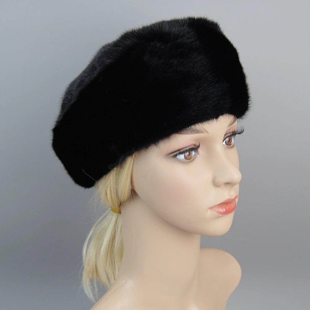 Women winter fur hats real mink fur hat thick knitted berets Russia fashion good quality female casual caps