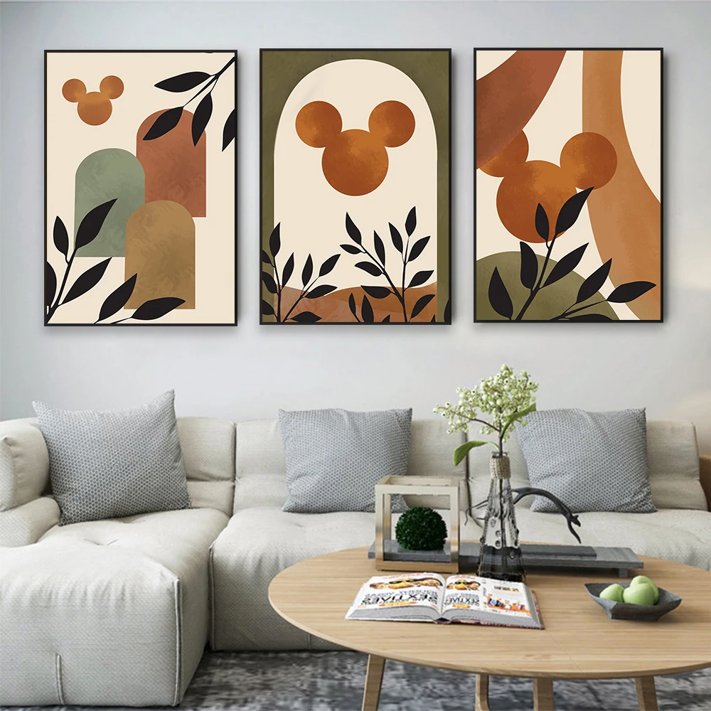 Mickey Mouse Art Poster Boho Abstract Cartoon Canvas Painting Minimalist Wall Art Prints Kids Room Nursery Decoration