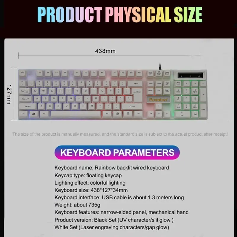 LED 데스크탑 컴퓨터 게임 기계적 느낌 키보드 노트북 블랙 서스펜션 키 캡, usb 포트, 인기 판매